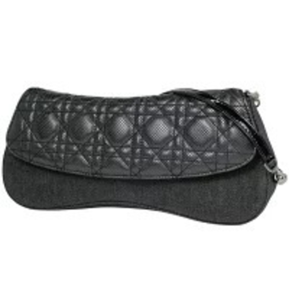 Christian Dior Cannage Chain Shoulder Bag Hobo Canvas Gray